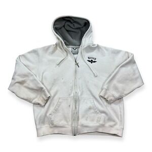 Vintage Avirex Sweatshirt Men's 2XL White Hoodie Skate Grunge Y2K Thrashed